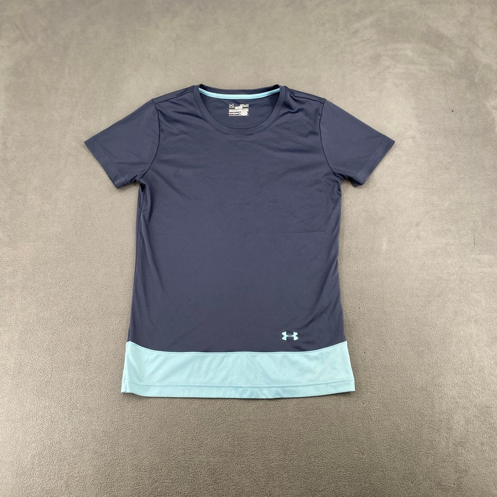 Under Armour HeatGear Semi-Fitted Short Sleeve Athletic Shirt Grey Blue Medium